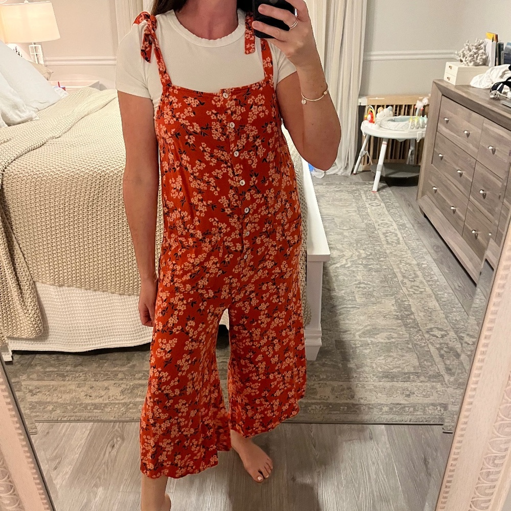 Saltwater Luxe orange floral wide leg jumpsuit
